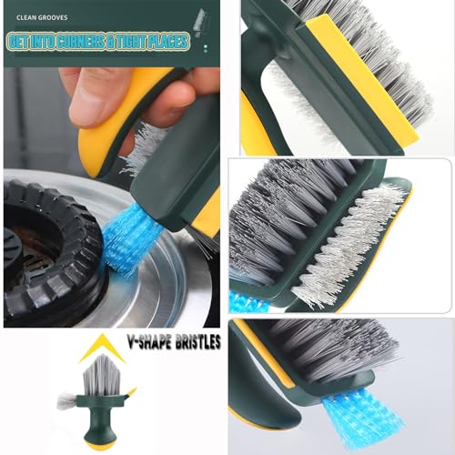 Image of 4-in-1 Grout Brush with Squeegee,Durable Bristles,Heavy-Duty Scrub Brushes for Cleaning with Stiff Bristles Cleaning Brush for Bathroom & Kitchen,Tile Floors Bathroom Wall /Corner /Window (Green)