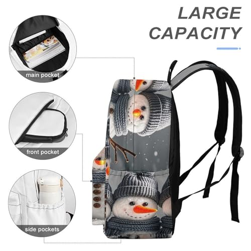 Heavy-Duty Backpack with Reinforced Base And Side Pockets, Lovely Snowman Print Travel Bag4