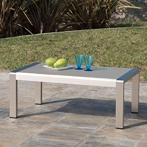 Christopher Knight Home Cape Coral Outdoor Aluminum Coffee Table With Glass Top, Silver #TOP1