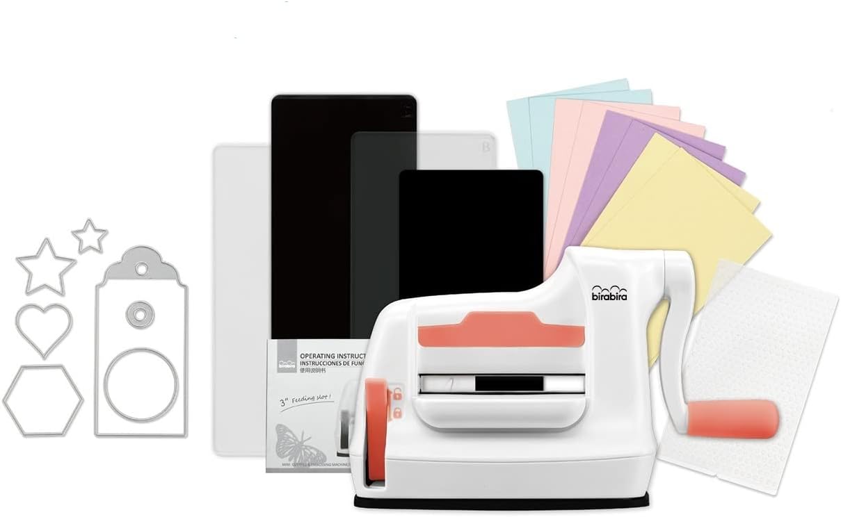Bira Die Cutting & Embossing Machine Combo, Starter Kit, Mini Die Cut Machine, 3 1/8" Feeding Slot for 3" Paper and Other Materials