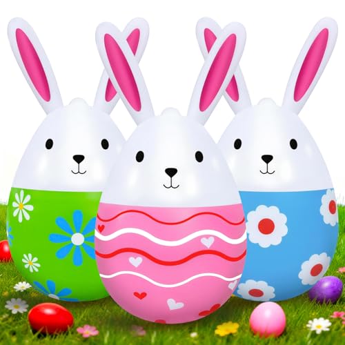 DIELOVEHUA 3 Pièces Lapin de Pâques Gonflables, 16 Pouces Lapin de Pâques Décoratifs Mignon, Decoration de Paque Gonflable, pour Decoration Pâque...