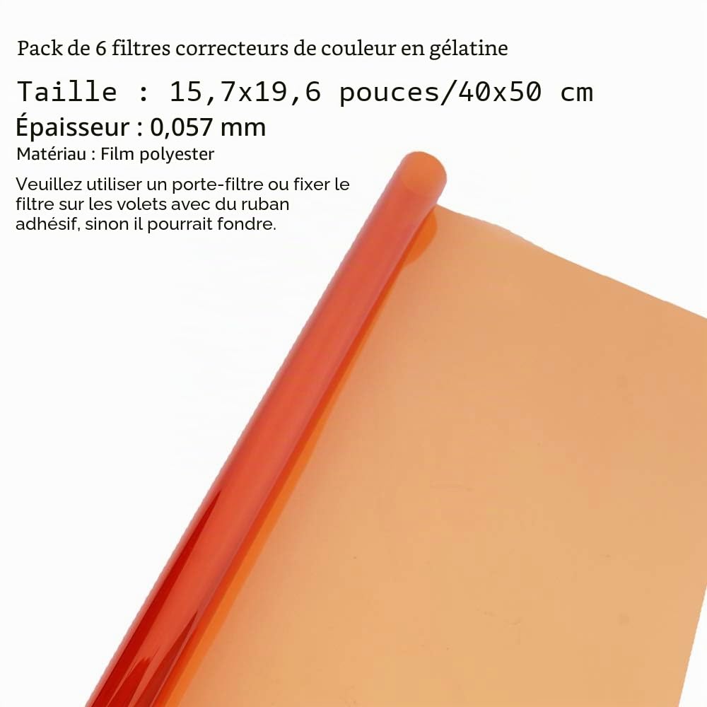 Lot de 6 filtres en Gel de Correction de Couleur 40 x 50 cm - Feuille d'éclairage Chaude Orange Bleu pour Studio Photo, Lampe de Poche, lumière LED