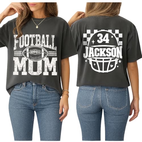 GABITA Personalized Funny Football Mom T Shirts with Name and Jersey Number, Game Day Shirt, Football Mom Sweatshirt, Cheer T-Shirt for Women, Gift for Mama