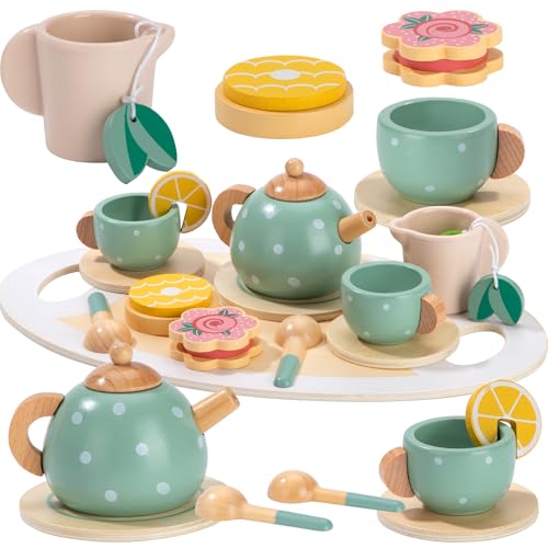 Juego de Te para Niños Vajilla Juguete Madera Juegos de Simulación de Cocina Preescolar Educativo Juego de rol Regalo para Niñas 3 4 5+ Años