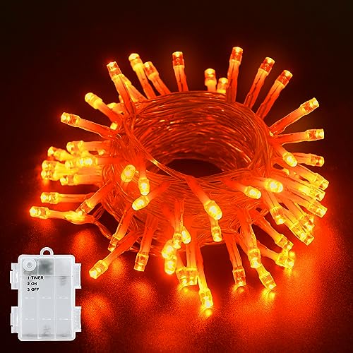 Dalugo Guirlande Lumières d'Halloween Orange, 3M 30 LED Guirlande Lumières Chambre Orange avec Minuterie 6h, IP65 Guirlande LED pour Décorations d'Halloween...
