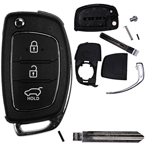 mt-key Mando a distancia para llave de coche, 1 carcasa de 3 botones + 2 piezas en bruto para Hyundai i20 i30 ix35 i40 Santa Fe Tucson