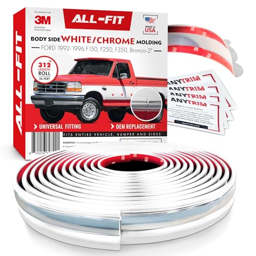 Moldura lateral para Ford F150 de estilo antiguo blanco y cromo fácil de instalar en carrocería