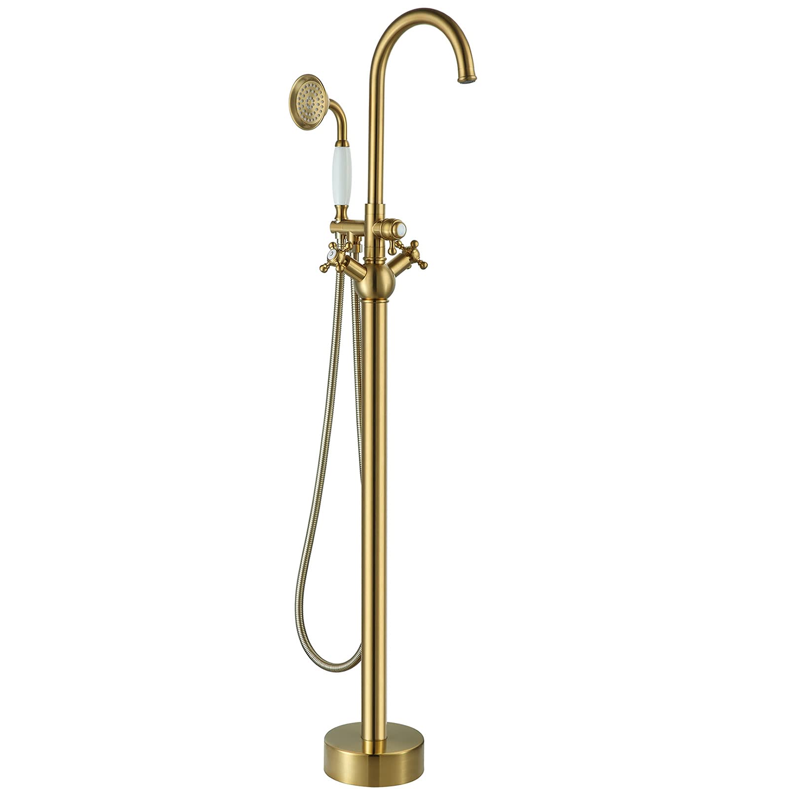 Buy Freestanding Bathtub Faucet with Handheld Shower Gold Brushed