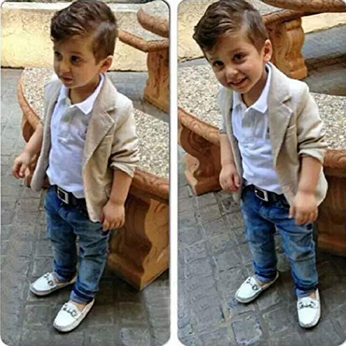Image of MYGBCPJS 3Pcs Boy Handsome Outfit Set Plaid Shirt + T-Shirt + Suspender Jean Sets