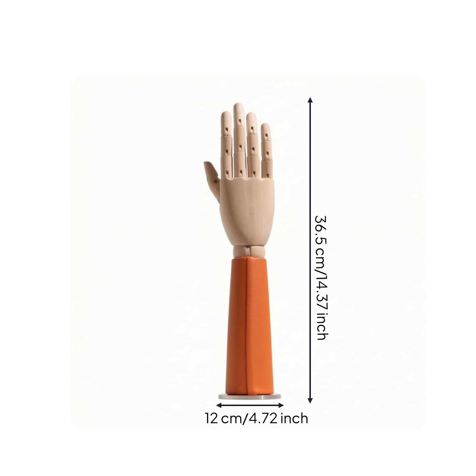 Manichino Mano Articolata Display Prop Mano Finta Modello Supporto Accessori Moda Polso Rotante 180 Gradi Base Metallo 12 Cm Realismo Legno , Arancione , Modello Mano Destra Lunga In Pelle
