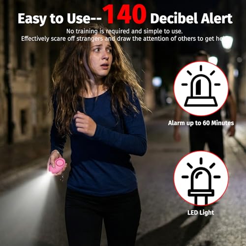 Image of Personal Alarm for Women 140DB Emergency Self-Defense Security Alarm Keychain with LED Light for Women Kids and Elders-2 Pack (Aqua Marine & Pink)
