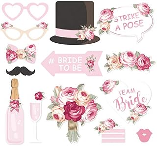 NICROLANDEE Bridal Shower Photo Booth Props - 14 Pack Blush Pink Party Centerpiece