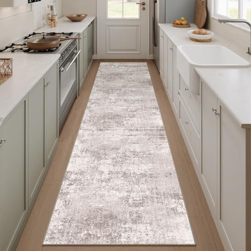 PureCozy Runner Rug 2x8 Sage Green Hallway Washable Vintage Distressed Kitchen Carpet Non Slip Neutral Low Pile Retro Floral Farmhouse Long Throw Rug Entryway Bathroom Office Laundry Dining