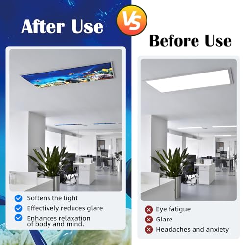 Image of ANGSYLTH 8 Pcs Fluorescent Light Covers - 4 x 2 Feet Covers for Ceiling Lights, 8 x 10 Magnetic Light Filters for Classroom, Office, Hospitals (Underwater World)