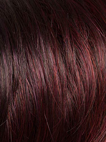 Point Wig Color Hot Aubergine Mix - Ellen Wille Wigs 4.5" Short Asymmetrical Cut Cropped Synthetic Monofilament Crowne Average Cap Sharp Bangs Natural Hairline Peluca Bundle MaxWigs Hairloss Booklet