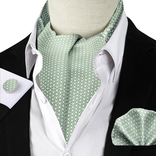 Image of DiBanGu Mens Silk Ascot Ties Paisley Jacquard Woven Cravat and Pocket Square Cufflinks with Lapel Pin for Business Wedding