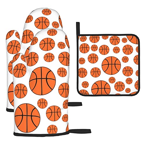 Afhyzy Basketball Oven Mitts And Pot Holders Sets For Kitchen Heat Resistant Oven Mit Gloves Non Slip Hot Pads For Cooking Grill #TOP4