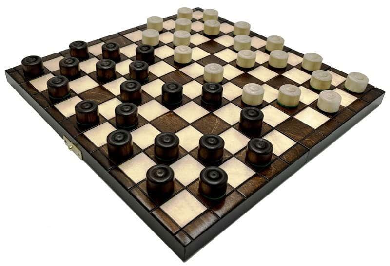Jeu de Dames – Checkers 100 Champs – Échiquier Pliable | 28 x 28 cm | en Bois & 40 Jeu de Dames | 2 cm | – Checkers Set