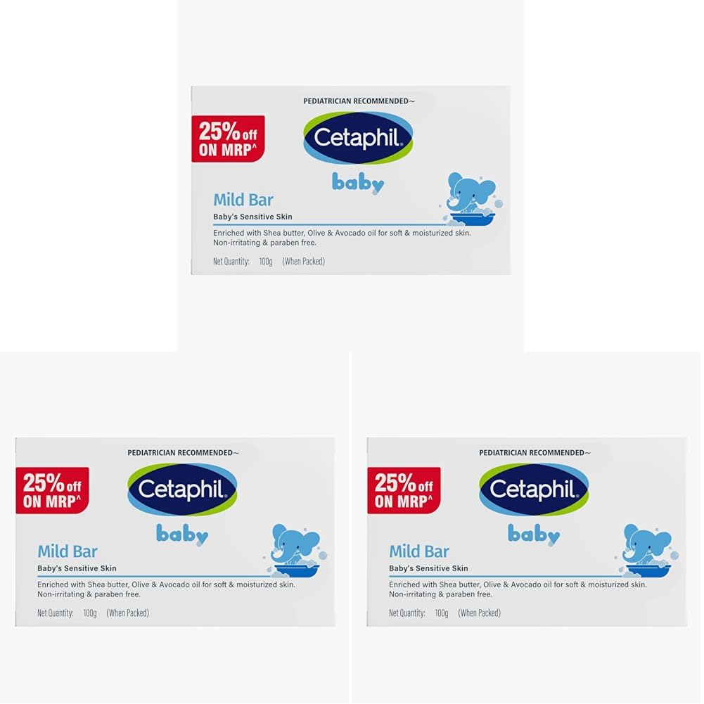 Cetaphil Baby Mild Cleansing Bar for Newborns & Babies 100 gm | With Shea Butter, Avocado Oil & Olive Oil | Gentle, Hypoallergenic, Pediatrician Recommended | Dry & Sensitive Skin (Pack of 3)-image-3