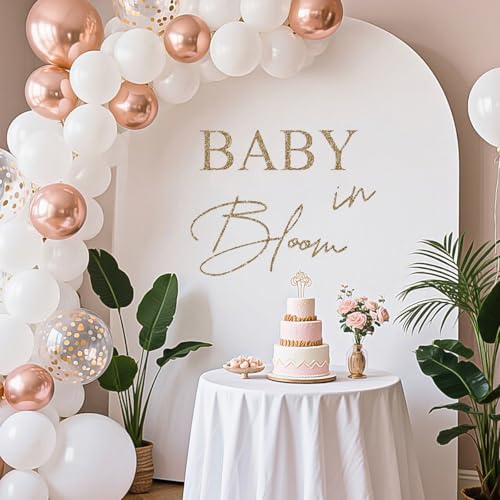 Baby in Bloom Decal Sign Baby Shower Arch Sticker Gender Reveal Party Backdrop Decal Sign Ideal for Arch Backdrop Wall or Any Smooth Surface Decorations (Champagne Gold)