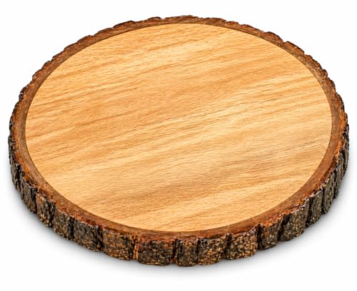 Rustic 12 Inch Wooden Serving Tray with Natural Bark Edges – Charcuterie Board, Cheese Meat & Fruit Platter, Appetizer Plate, Decorative Wood Server for Parties, Kitchen Dining Home Decor, Round
