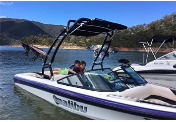 Reborn LaunchX Wakeboard Tower, Glossy Black Universal Boat Tower with 5 Higher Tow Point, Quick Fold-Down Design, Firm Deck Mount for Stability, Upgrade from Launch Tower