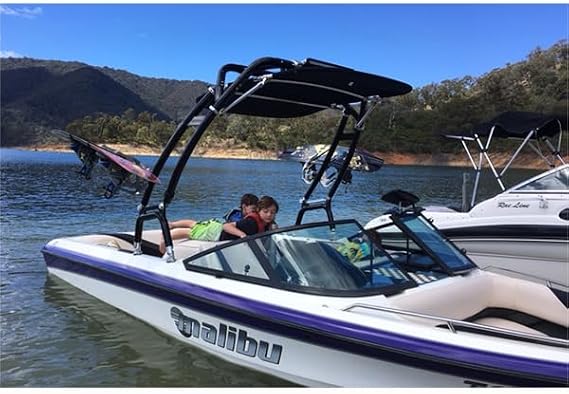 Reborn LaunchX Wakeboard Tower, Glossy Black Universal Boat Tower with 5 Higher Tow Point, Quick Fold-Down Design, Firm Deck Mount for Stability, Upgrade from Launch Tower