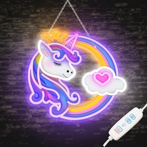 Unicorn Rainbow Neon Light LED Sign USB Powered Hanging Chain Inc...