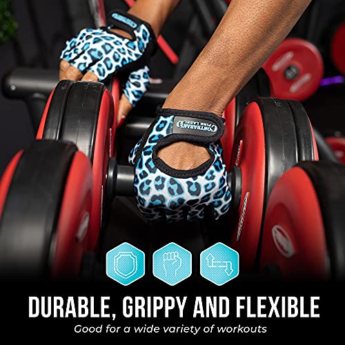 Contraband Pink Label 5297 Womens Design Series Leopard Print Lifting & Rowing Gloves (Pair) - Lightweight Vegan Medium Padded Microfiber Amara Leather W/Griplock Silicone (Turquoise Blue, Medium) #TOP5