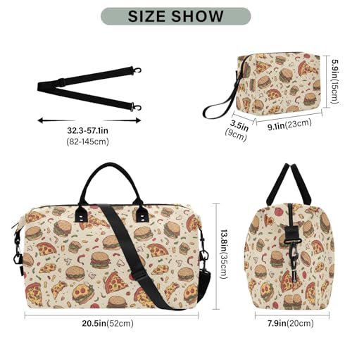 Pizza Hamburger Cute Stylish Large Travel Duffle Bag Weekender Overnight Bags Gym Yoga Bag for Women Men with Toiletry Bag3