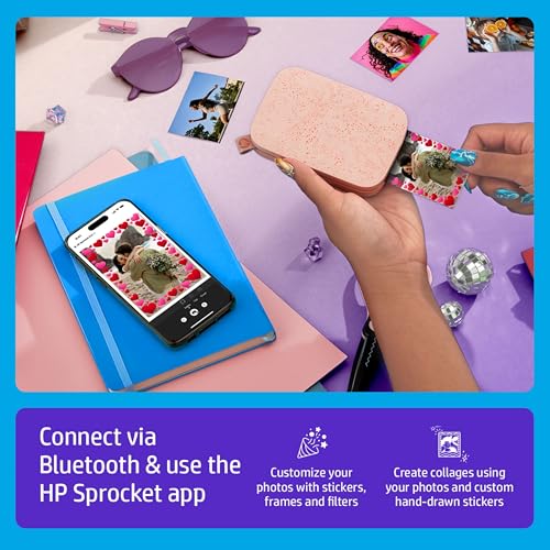 Image of HP Sprocket Portable 2x3 Instant Color Photo Printer (Blush Pink) Starter Bundle