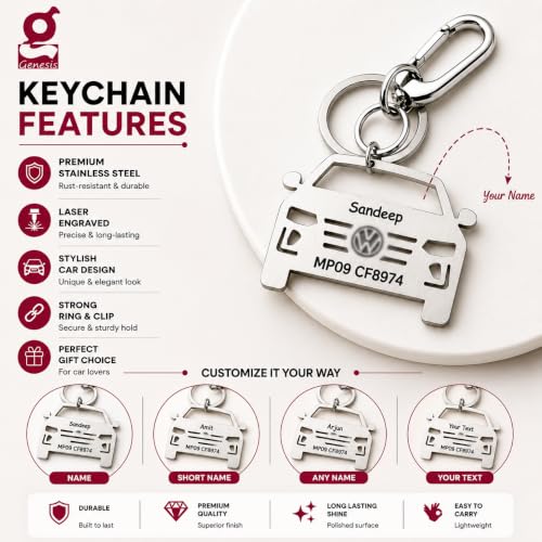 Image of Personalized Stainless Steel Key Chain /Key Ring | Durable, Compatible with All Models | Customized Car Number Plate | Ideal Gift for Him (Silver)