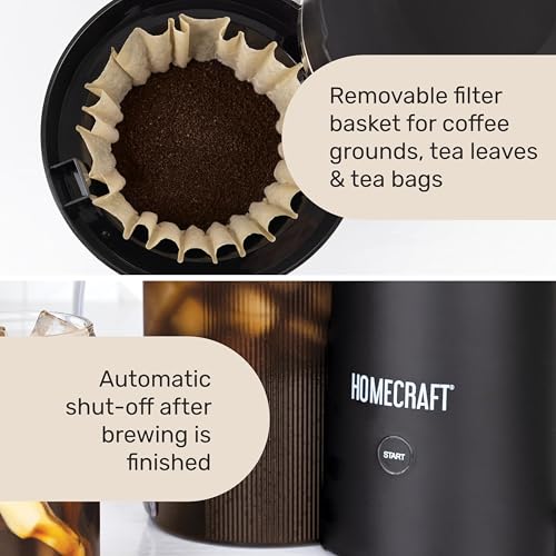 Image of Homecraft Iced Tea Maker & Cold Brew Coffee Machine - 2 Quart Double Insulated Pitcher, Steeping Basket, - Makes Fuit Infused Teas & Iced Lattes - Black