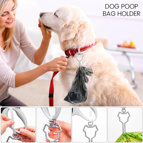 Image of 2pcs Dog Poop Bag Holder with 2 Hands-free holder Poop Bag Dispenser Pet Dog Waste Bag Dispenser Leash Attachment Fits Any Dog Leash for Dog Cat and Other Pets(Gray)