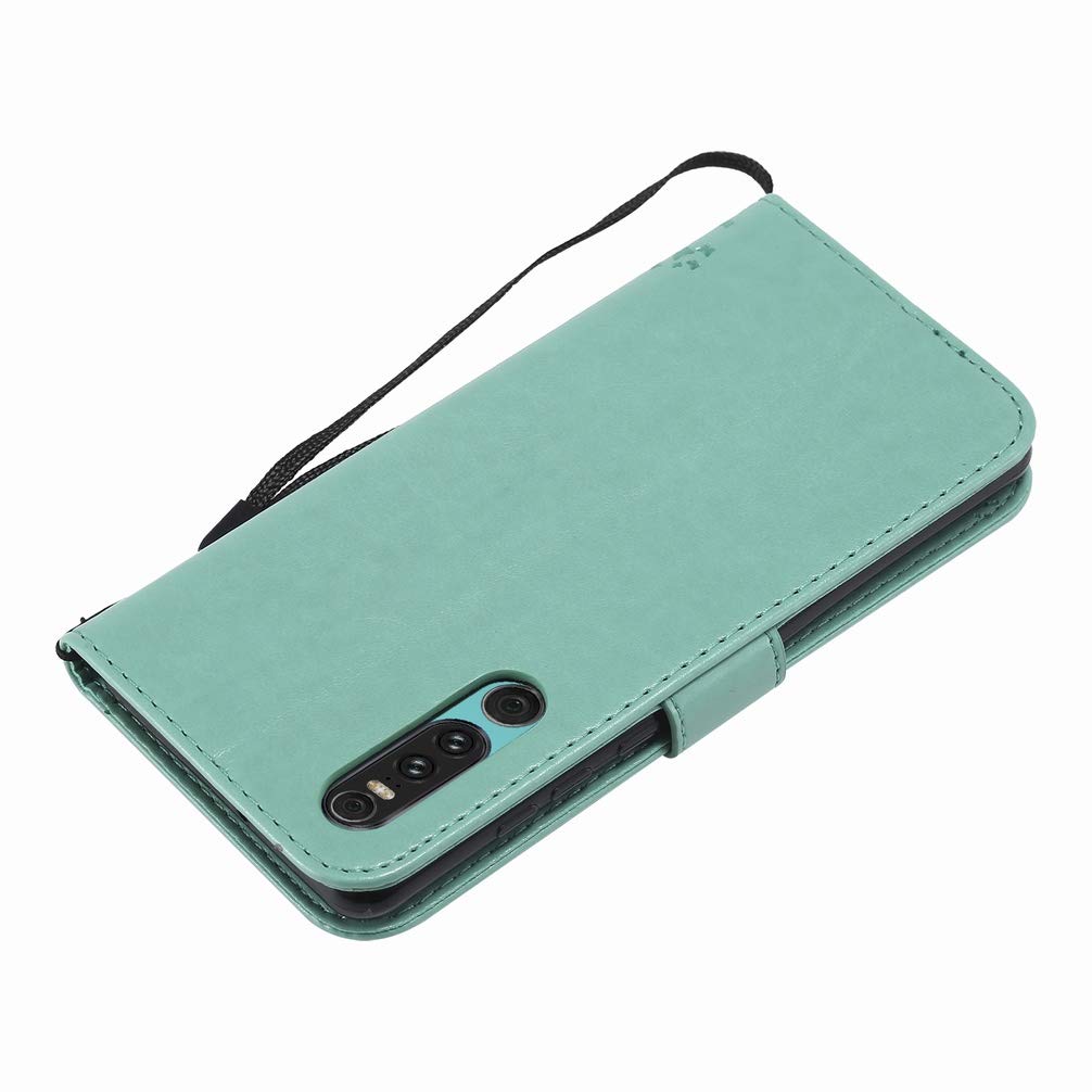 Ougger Custodia per Huawei P30 Custodia, Portafoglio Pelle Magnetico Morbido Protettivo Silicone Flip Borsa Cover per Huawei P30 con Porta da Visita, Gatto e Albero (Verde