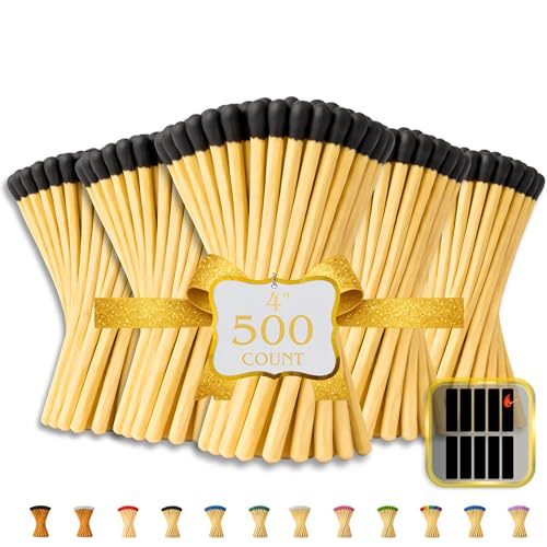 Image of 500 Count | 4 inch Black Matches | Strikers Included | Color Tip Wooden Match | Refill for Matchstick Jars, Candle Display, Holders & Bottles | 4 in inches Long