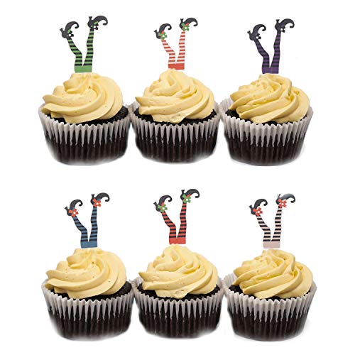 LOCOLO 48 Pieces Witch Cupcake Toppers Witch Leg Cupcakes Topper Witch Feet Halloween Cake Topper Witch Picks Halloween Party Decoration