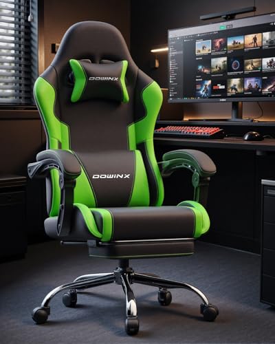 Image of Dowinx Ergonomic Gaming Chair with Footrest & Massage Lumbar, 2D-Linkage Armrests for Computer Chair 330lbs with Headrest Pillow for Office, Home, Streaming and Long Gaming Sessions, Green