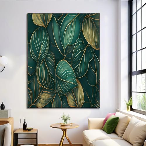 Tableau salon moderne 60x90 cm vert doré pour illuminer un mur sombre