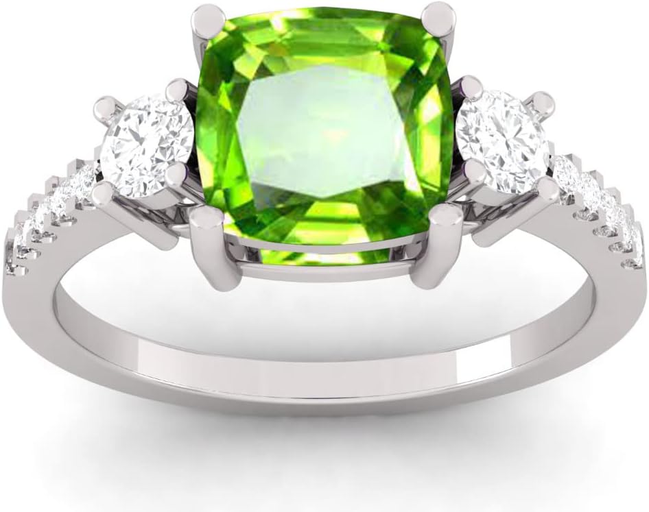 LMDPRAJAPATIS Green Peridot Engagement Silver Ring Square Cut Ring (Available In Size 4, 5, 6, 7, 8, 9)