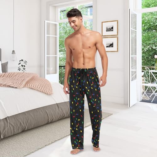 CHIFIGNO Men PJ Bottoms Lightweight Sleep Pants with Pockets Drawstring Colorful String Lights S 6