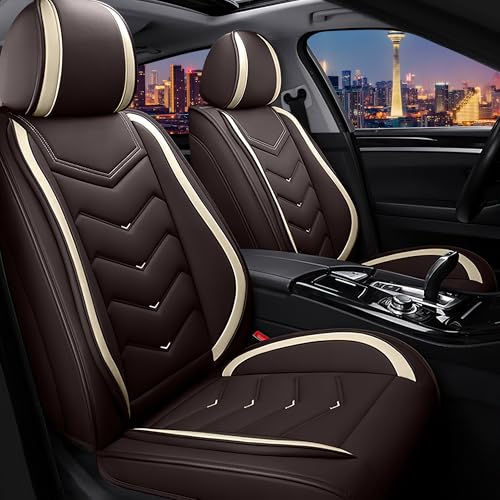 Image of CTDS Car Seat Covers for VW Tiguan 2009-2026, Stylish Sport Seat Cover, Premium Nappa Leather Car Seat Cover. Automobile Seat Covers Sets.(Standard 2 Seats /Coffee Color)