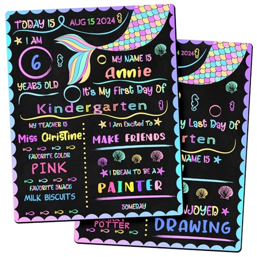 First and Last Day of School Board 10' x 12' Double Sided First Day of School Sign Reusable Back to School Board for Kids 1st Day of School Chalkboard Preschool Kindergarten Photo Props（Mermaid）