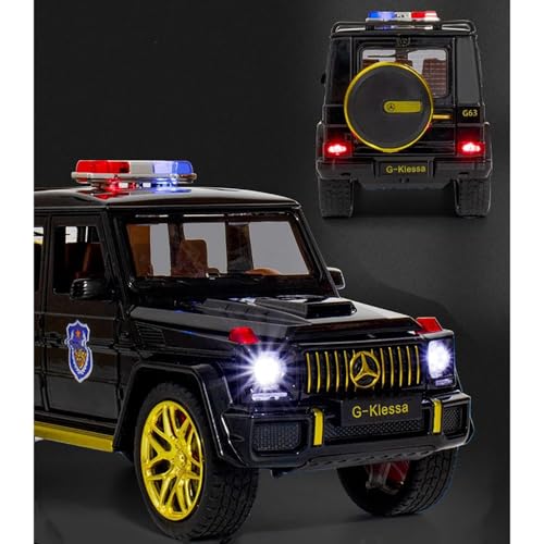 Image of Police Toy Car 1:24 Scale G Wagon Toy Car for Kids Diecast Metal with Light Sound Pull Back Openable Door, White