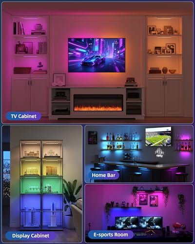 Image of EZVALO 80RGB Display Shelf Lights, LED Under Cabient Light with Remote | Color Changing, Wireless, Rechargeable, Magnetic, Timer & Dimmable, for Kitchen, Cabinet, Display Case, VR, 8Pack