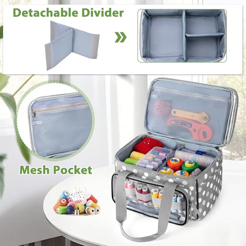Image of LUXJA Double-Layer Sewing Storage Organizer with Transparent Compartment, Large Sewing Organizer Bag with Detachable Divider for Sewing Supplies (Bag Only), Polka Dots