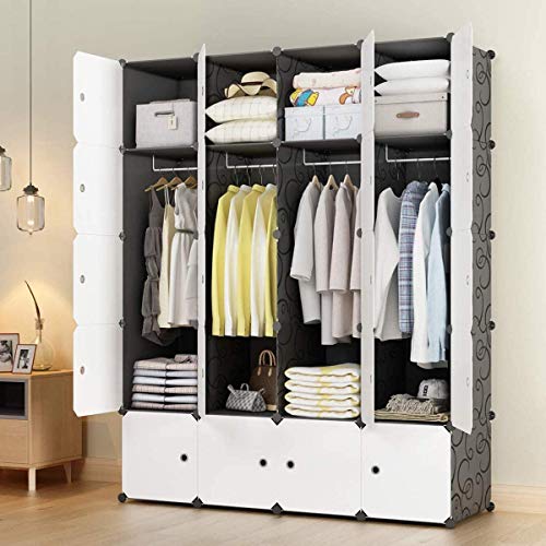 JYYG Portable Wardrobe Closets 14\"x18\" Depth Bedroom Armoire, Storage Organizer, 8 Cubes + 4 Hangers