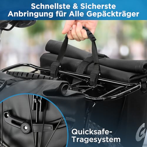 GUOOTU 2 Er Set Fahrradtasche für Gepäckträger 48L,aus Tarpaulin Hinten Gepäckträgertasche mit Reflektoren, mit Tragegriff und Schultergurt(Schwarz 24L, 2er Set)