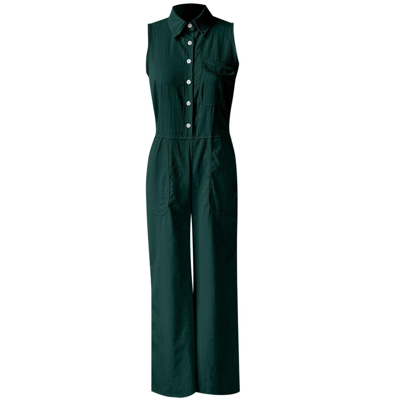 Générique Combinaison-short sans manches en lin, style western boutonnée devant, tenue légère et respirante pour femmes, idéale pour le quotidien, les sorties estivales et les activités en plein air