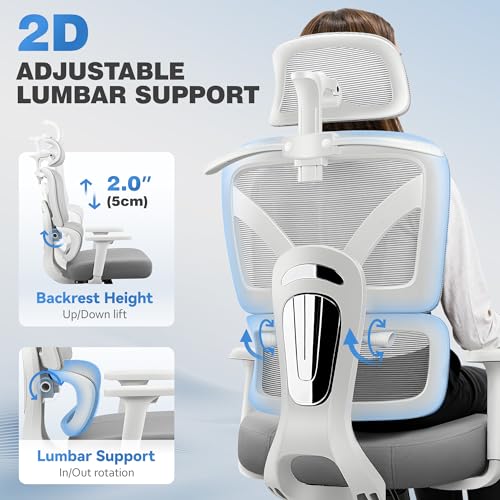 Image of Ergonomic Desk Chair, Breathable Mesh Office Chair for Long Hours, 8 Pack | Adjustable Lumbar Support for Back Pain Relief, 4.33'' Thick Foam Cushion, 3D Headrest, Computer Chair for Home Office, Gray
